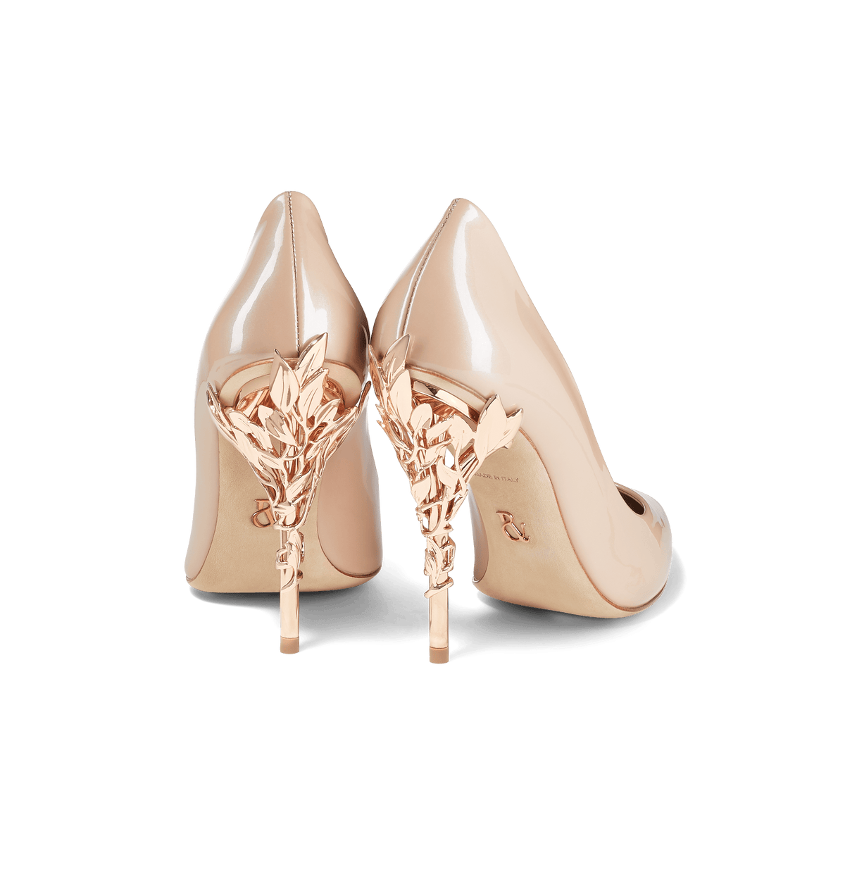 Pink Patent Leather Eden Heels with Rose Gold Leaves